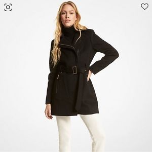 MICHAEL KORS Wool Blend Belted Black Coat X-SMALL New W/out tags $350